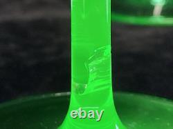 Vintage Set of 2 Wine Glasses Green Uranium Vaseline Glass Black Bead READ J7