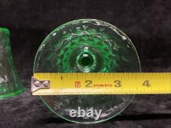Vintage Set of 2 Wine Glasses Green Uranium Vaseline Glass Black Bead READ J7