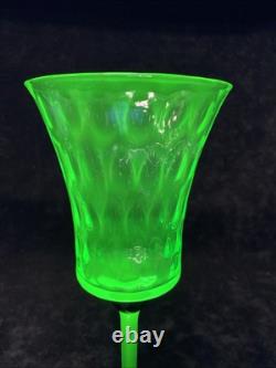 Vintage Set of 2 Wine Glasses Green Uranium Vaseline Glass Black Bead READ J7