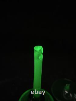 Vintage Set of 2 Wine Glasses Green Uranium Vaseline Glass Black Bead READ J7