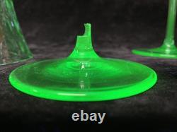 Vintage Set of 2 Wine Glasses Green Uranium Vaseline Glass Black Bead READ J7