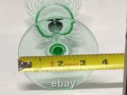 Vintage Set of 2 Wine Glasses Green Uranium Vaseline Glass Black Bead READ J7