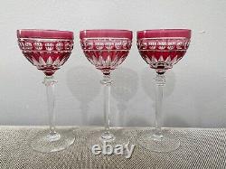Vintage Set of 3 Cranberry to Clear Crystal Glass Wine Glasses