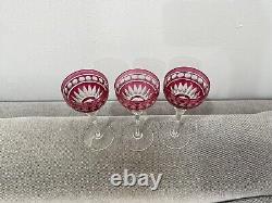 Vintage Set of 3 Cranberry to Clear Crystal Glass Wine Glasses