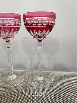 Vintage Set of 3 Cranberry to Clear Crystal Glass Wine Glasses