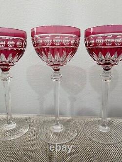 Vintage Set of 3 Cranberry to Clear Crystal Glass Wine Glasses