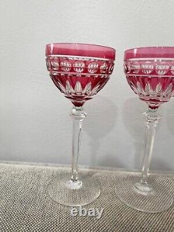 Vintage Set of 3 Cranberry to Clear Crystal Glass Wine Glasses