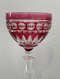 Vintage Set of 3 Cranberry to Clear Crystal Glass Wine Glasses