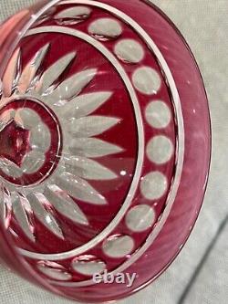 Vintage Set of 3 Cranberry to Clear Crystal Glass Wine Glasses Zermatt Cut Avon