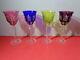Vintage Set of 4 Colored Cut to Clear Bohemian Crystal Wine Glasses8.25 by 3.5