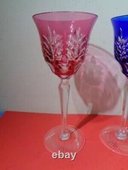 Vintage Set of 4 Colored Cut to Clear Bohemian Crystal Wine Glasses8.25 by 3.5