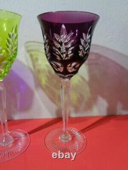 Vintage Set of 4 Colored Cut to Clear Bohemian Crystal Wine Glasses8.25 by 3.5