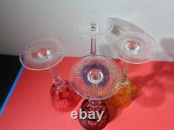 Vintage Set of 4 Colored Cut to Clear Bohemian Crystal Wine Glasses8.25 by 3.5