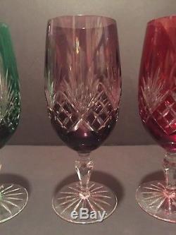 Vintage Set of 4 Crystal Multi Colored Wine Water Goblets Glasses Bavarian