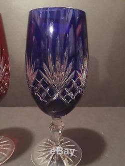 Vintage Set of 4 Crystal Multi Colored Wine Water Goblets Glasses Bavarian