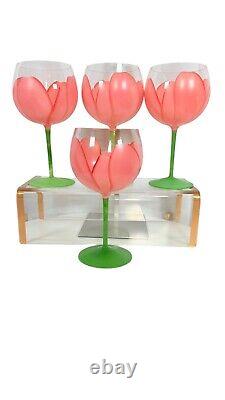 Vintage Set of 4 Gloria Vanderbilt Sincerely Yours Hand Painted Tulip Wine Glass