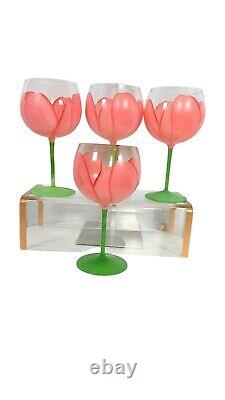 Vintage Set of 4 Gloria Vanderbilt Sincerely Yours Hand Painted Tulip Wine Glass