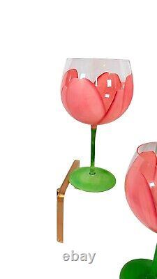 Vintage Set of 4 Gloria Vanderbilt Sincerely Yours Hand Painted Tulip Wine Glass
