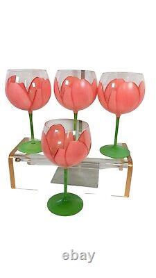 Vintage Set of 4 Gloria Vanderbilt Sincerely Yours Hand Painted Tulip Wine Glass