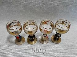 Vintage Set of 4 Goebel Hummel Figurine Stem Liqueur Wine Glasses, W Germany