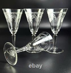Vintage- Set of 4 Needle Etched Wine Glasses 7 3/4 Tall