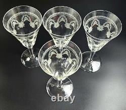 Vintage- Set of 4 Needle Etched Wine Glasses 7 3/4 Tall