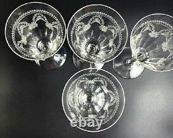 Vintage- Set of 4 Needle Etched Wine Glasses 7 3/4 Tall