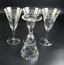 Vintage- Set of 4 Needle Etched Wine Glasses 7 3/4 Tall