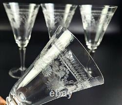 Vintage- Set of 4 Needle Etched Wine Glasses 7 3/4 Tall