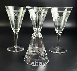 Vintage- Set of 4 Needle Etched Wine Glasses 7 3/4 Tall