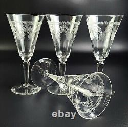 Vintage- Set of 4 Needle Etched Wine Glasses 7 3/4 Tall
