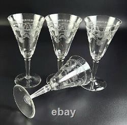 Vintage- Set of 4 Needle Etched Wine Glasses 7 3/4 Tall
