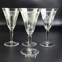 Vintage- Set of 4 Needle Etched Wine Glasses 7 3/4 Tall