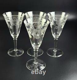 Vintage- Set of 4 Needle Etched Wine Glasses 7 3/4 Tall