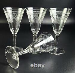 Vintage- Set of 4 Needle Etched Wine Glasses 7 3/4 Tall
