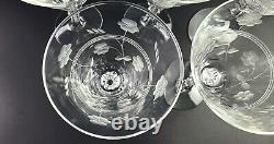 Vintage Set of 5 1945 Libbey Etched Water/Wine Glasses Conical Shaped