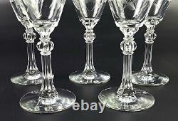 Vintage Set of 5 1945 Libbey Etched Water/Wine Glasses Conical Shaped