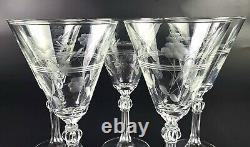 Vintage Set of 5 1945 Libbey Etched Water/Wine Glasses Conical Shaped