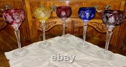 Vintage Set of 5 Lausitzer Hock Wine Glasses Cut to Clear Crystal Germany 1950's
