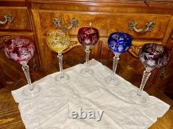 Vintage Set of 5 Lausitzer Hock Wine Glasses Cut to Clear Crystal Germany 1950's