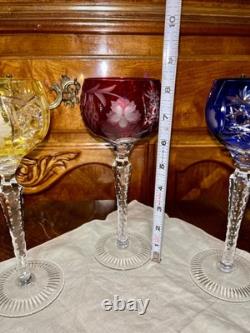 Vintage Set of 5 Lausitzer Hock Wine Glasses Cut to Clear Crystal Germany 1950's