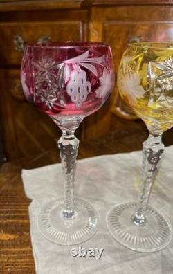 Vintage Set of 5 Lausitzer Hock Wine Glasses Cut to Clear Crystal Germany 1950's