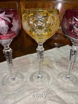 Vintage Set of 5 Lausitzer Hock Wine Glasses Cut to Clear Crystal Germany 1950's