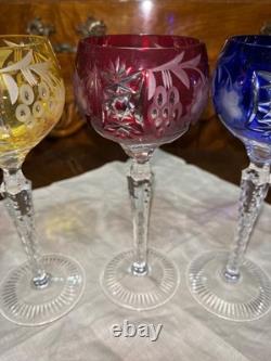 Vintage Set of 5 Lausitzer Hock Wine Glasses Cut to Clear Crystal Germany 1950's