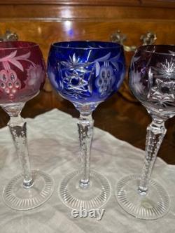 Vintage Set of 5 Lausitzer Hock Wine Glasses Cut to Clear Crystal Germany 1950's