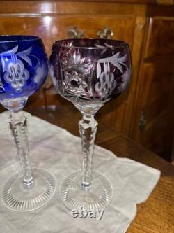 Vintage Set of 5 Lausitzer Hock Wine Glasses Cut to Clear Crystal Germany 1950's