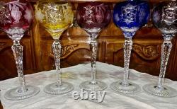 Vintage Set of 5 Lausitzer Hock Wine Glasses Cut to Clear Crystal Germany 1950's