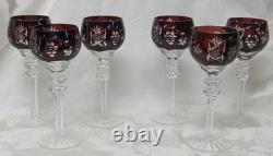 Vintage Set of 6 Bohemian Crystal Cut to Clear 8 1/4 Tall Wine Hock Glasses