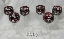 Vintage Set of 6 Bohemian Crystal Cut to Clear 8 1/4 Tall Wine Hock Glasses