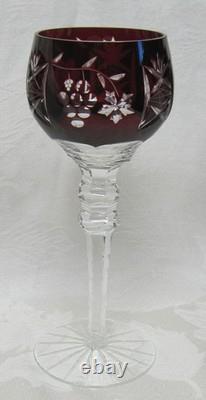 Vintage Set of 6 Bohemian Crystal Cut to Clear 8 1/4 Tall Wine Hock Glasses